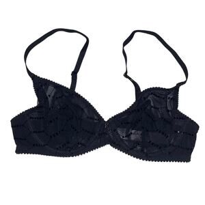 Savage X Fenty Shimmer Flocked Logo Unlined Bra Black Caviar Shimmer Size 34B